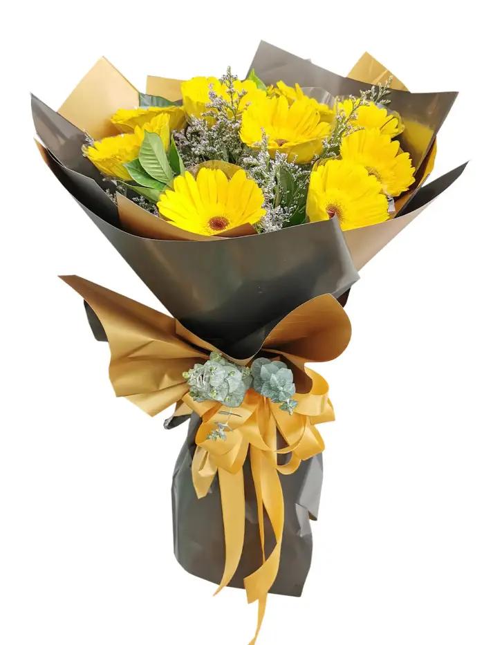 Yellow Gerberas Bouquet 10 Stems Korean Black Gold
