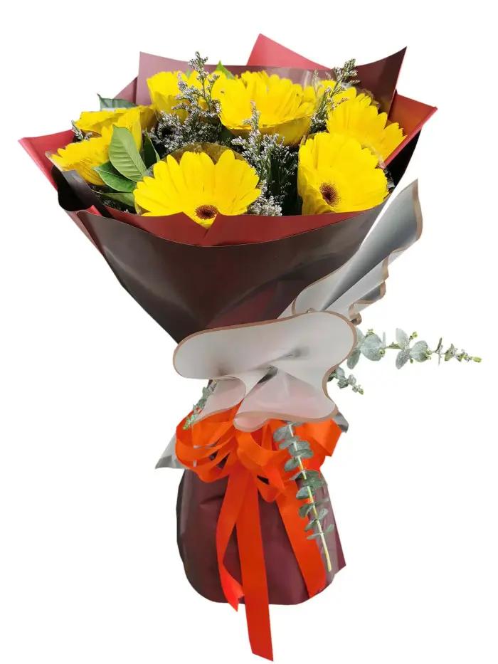 20 Yellow Gerberas Bouquet Korean Maroon