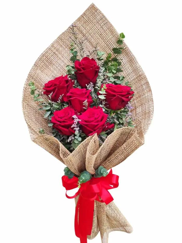 6 stem red Ecuadorian roses bouquet for romantic delivery in Bulacan