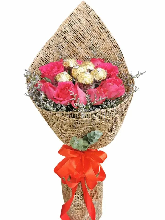 Fresh chocolate flower bouquet with elegant wrapping