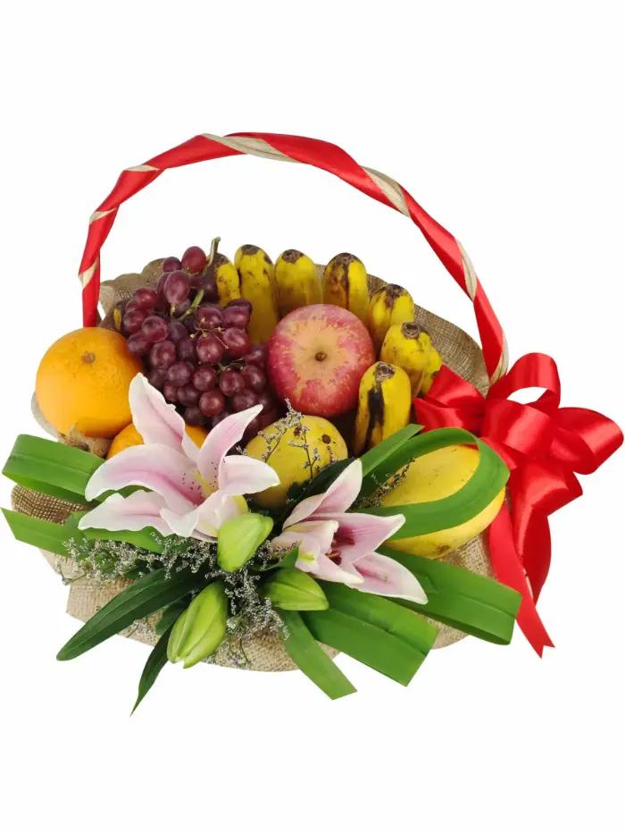 Fruit and Flower Basket with Pink Lilies – Delivery in Bulacan