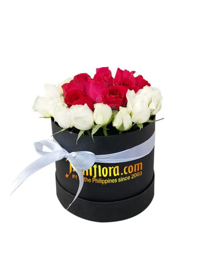 Vibrant Red and White Gift Box with Roses for Valentine’s and Anniversaries