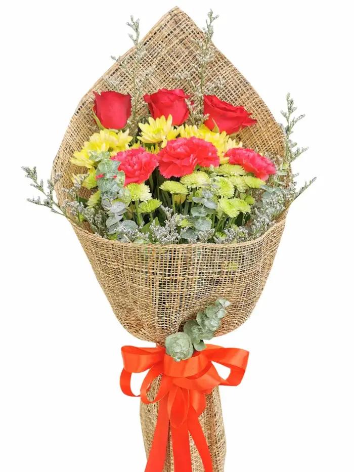 Elegant Morning Mixed Flower Bouquet – Fresh Sunflowers, Gerberas & Roses for Same-Day Delivery