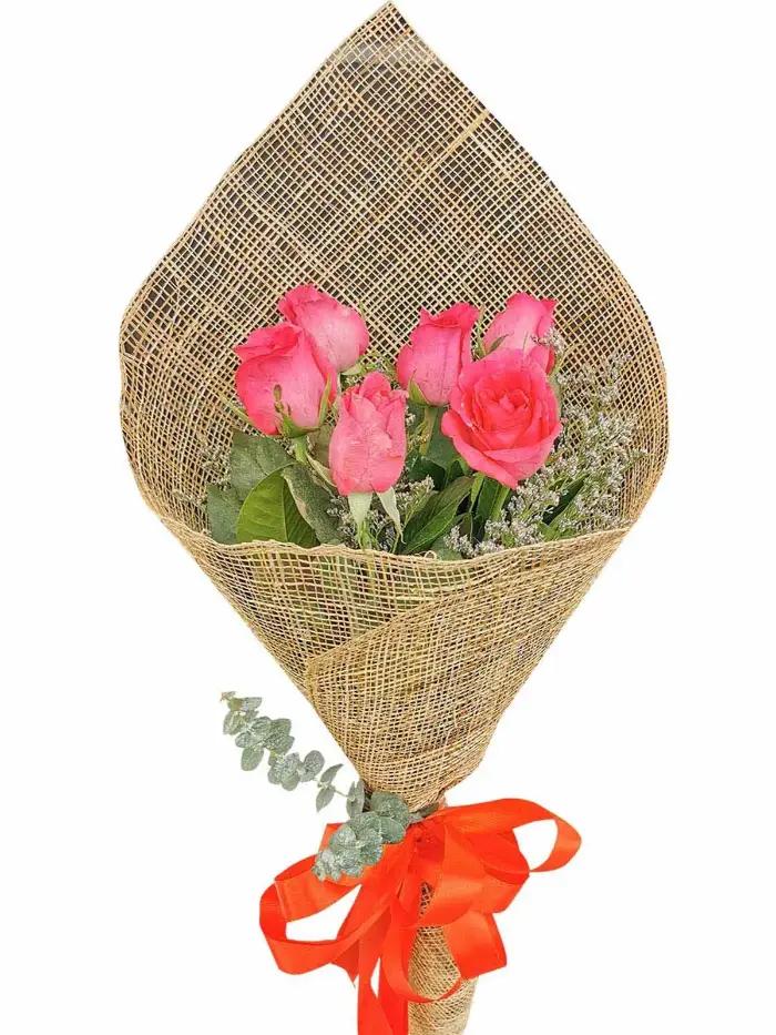 6 pink rose bouquet