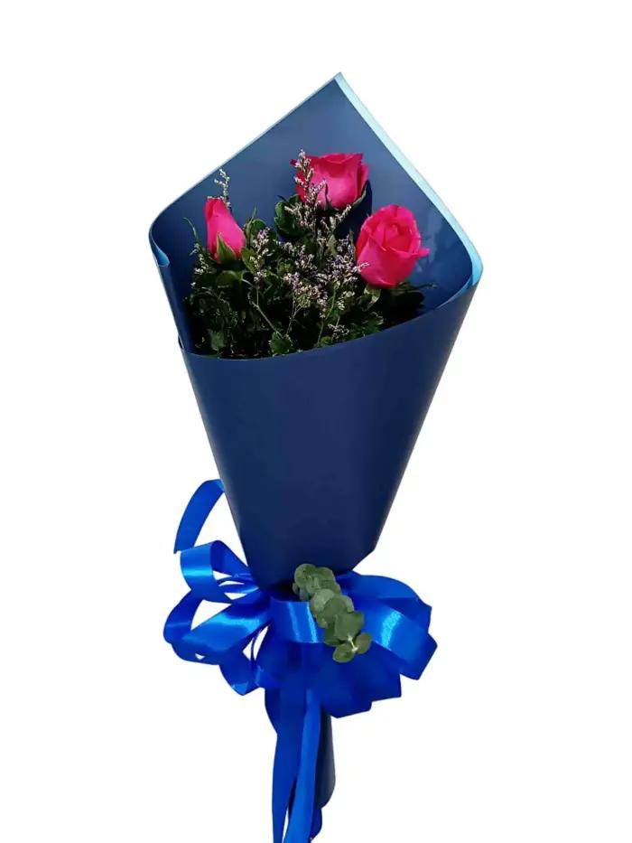 3 pink rose bouquet with elegant wrapping