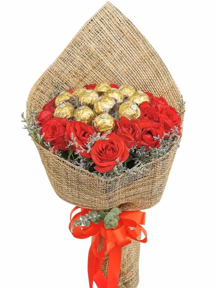 12pcs Ferrero Chocolate + Red Rose Bouquet Pampanga