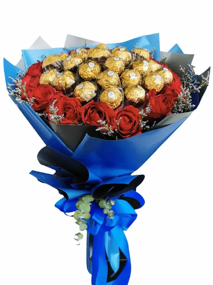 Fresh flower chocolate delight box with elegant wrapping