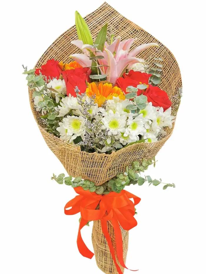 Radiant Sunshine Mixed Flower Bouquet – Sunflowers, Roses, Gerberas & Lilies for Same-Day Delivery
