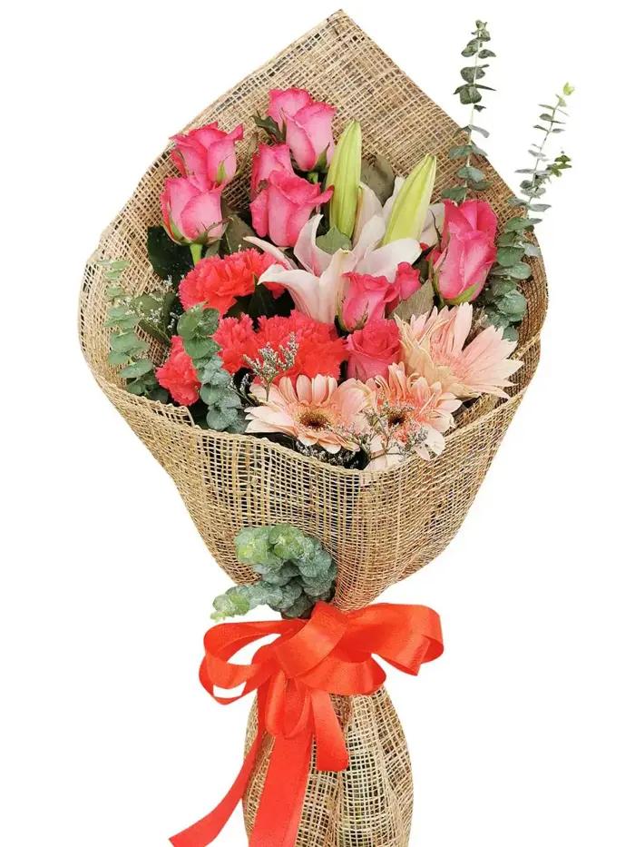 Classic Romance Mixed Treasure – Flower Bouquet Roses, Lilies, and Gerberas for Same-Day Delivery
