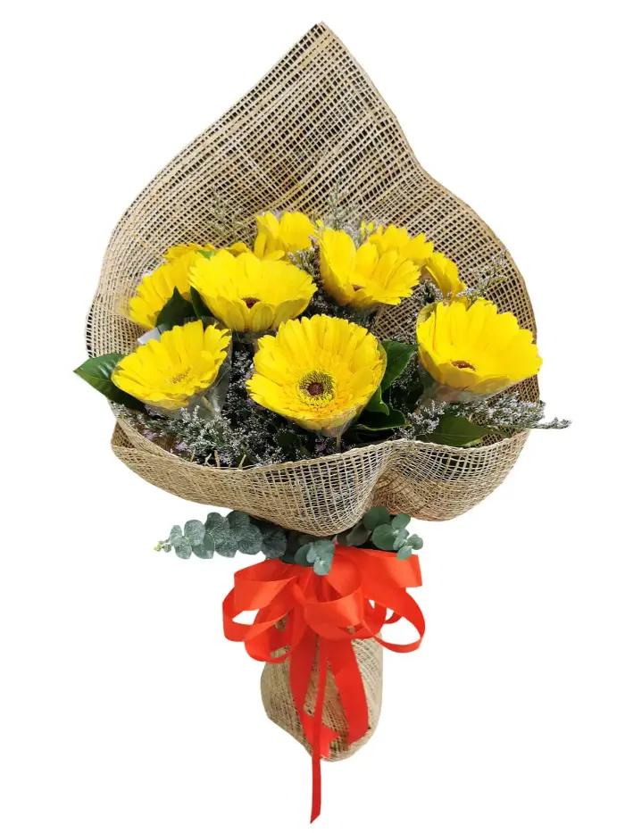 10 Pcs Yellow Gerbera Bouquet – Bright Fresh Gerbera Flowers for Same-Day Delivery