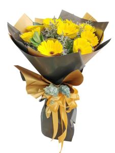 Yellow Gerberas Bouquet 10 Stems Korean Black Gold