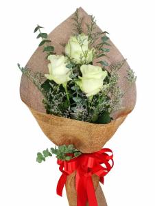 White Ecuadorian Roses Bouquet Metro Manila Delivery 3 stem white Ecuadorian roses bouquet delivery Metro Manila