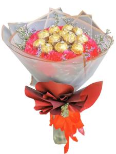 flower and chocolates & lily bouquet