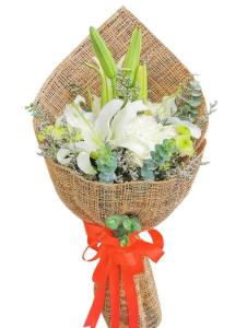 Romantic Symphony mixed flower bouquet with elegant wrap