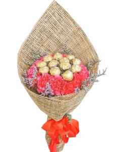 Ferrero Chocolate & Pink Carnation Bouquet Metro Manila 12pcs Ferrero Chocolate + Pink Carnation Bouquet Metro Manila
