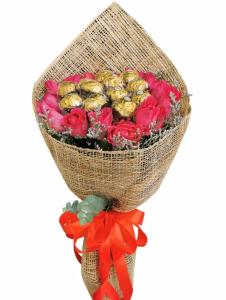 Ferrero Chocolate & Pink Roses Bouquet Rizal 12pcs Ferrero Chocolate + Pink Rose Bouquet Rizal