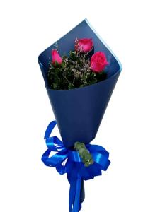 3 pink rose bouquet with elegant wrapping