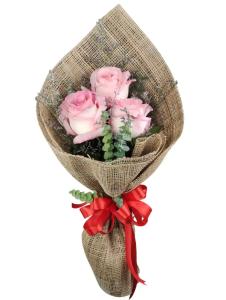 3 Stems Imported Ecuadorian Light Pink Rose with Misty Blue, eucalyptus, and rosal leaves for delivery in Pag Asa, Mandaluyong City