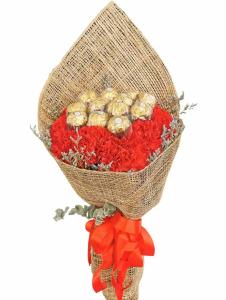 Ferrero Chocolate & Red Carnation Bouquet Bulacan 12pcs Ferrero Chocolate + Red Carnation Bouquet Bulacan