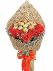 Ferrero Chocolate & Red Roses Bouquet Pampanga 12pcs Ferrero Chocolate + Red Rose Bouquet Pampanga