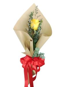 1 Stem Imported Ecuadorian Yellow Rose with imported Misty Blue, silver dollar eucalyptus, and local rosal leaves for delivery in New Zañiga, Mandaluyong City
