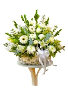 White sympathy flowers with carnation gerbera and stargazer for Bocaue Bulacan