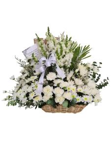 Pure white funeral flower arrangement with Carnations Chrysanthemums Gladiolus and Mums for sympathy delivery in Hagonoy Bulacan