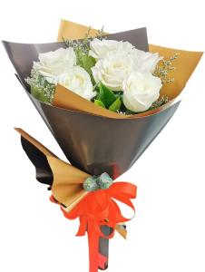 6 Pcs White Rose Bouquet – Same Day Delivery Manila 6 pcs white rose bouquet wrapped elegantly in Manila