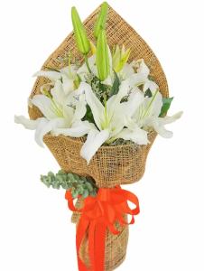 6 White Stargazer Lily Bouquet – hand-arranged fresh lilies